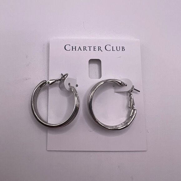 Charter Club Silver-Tone Three Row Hoops Earrings NWT - Picture 1 of 3